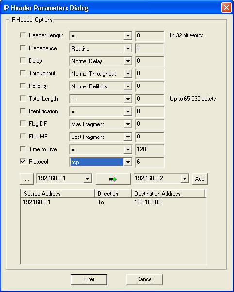 IP Hearder Parameters Dialog